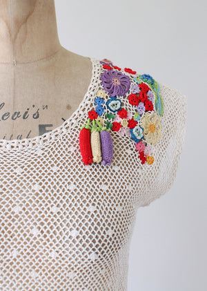 Vintage 1970s Floral Applique Knit Top