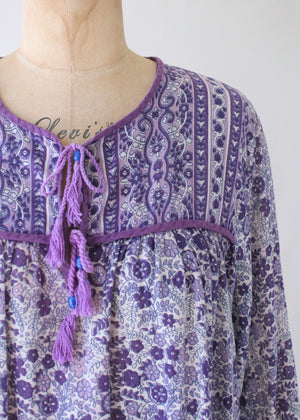 Vintage 1980s Purple Indian Cotton Summer Dress