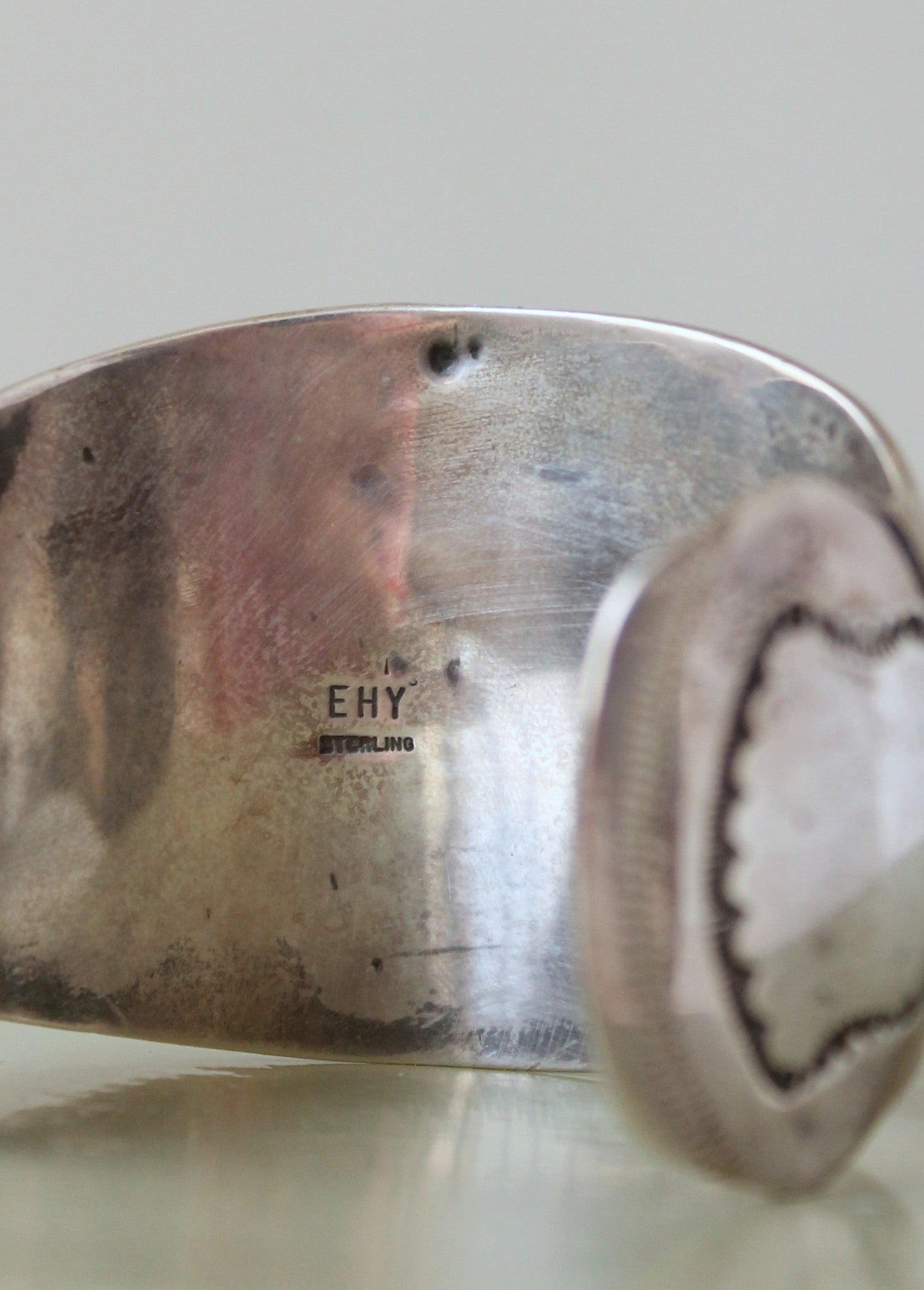 Vintage 1970s Sterling Silver and Malachite Signed Cuff Bracelet