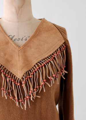 Vintage 1970s Suede Fringe Sweater
