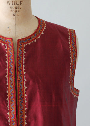Vintage Handloomed Indian Silk Vest with Embroidered Trim