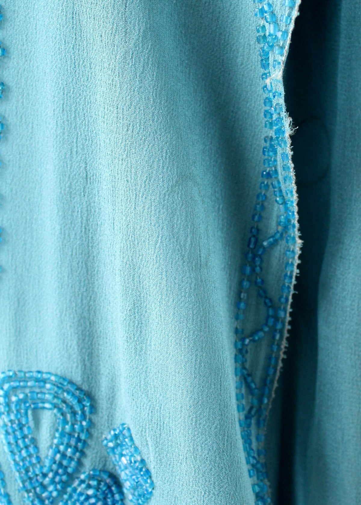 Vintage 1920s Cornflower Blue Tambour Beaded Silk Dress - Raleigh Vintage