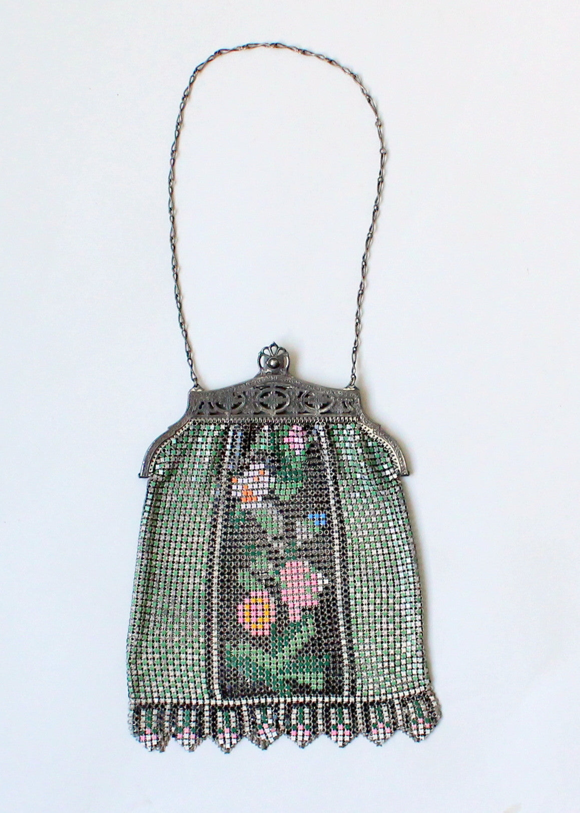Vintage 1920s Floral Painted Mesh Purse
