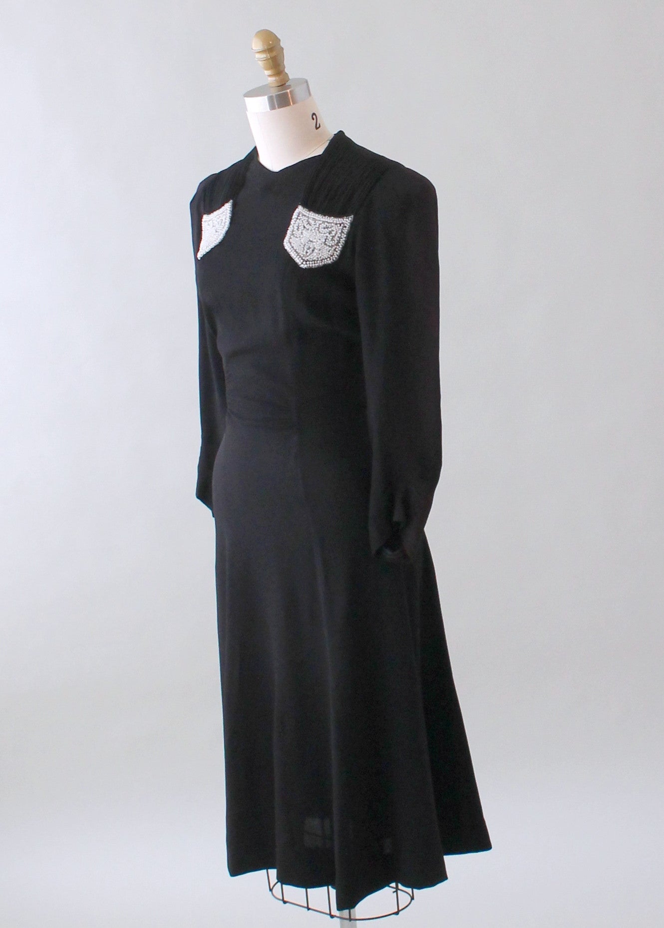 Vintage 1930s FOGA Black Beaded Crepe Dress