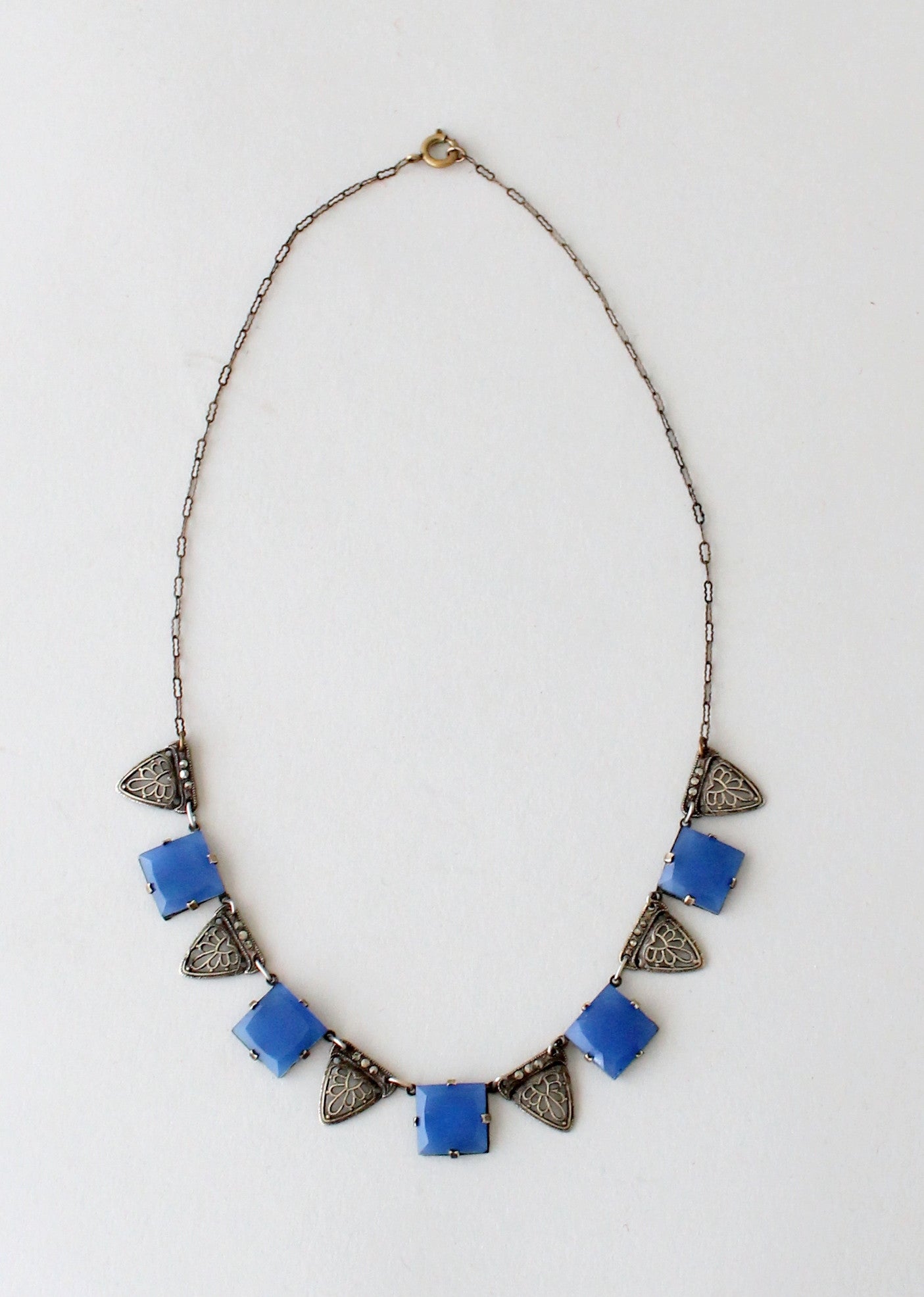 Vintage 1930s Blue Glass and Marcasite Necklace