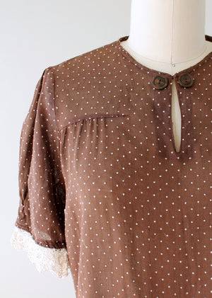 Vintage 1930s Brown Swiss Dot Day Dress