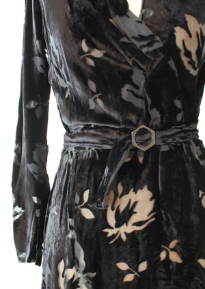 Vintage 1930s Black Burnout Velvet Dress