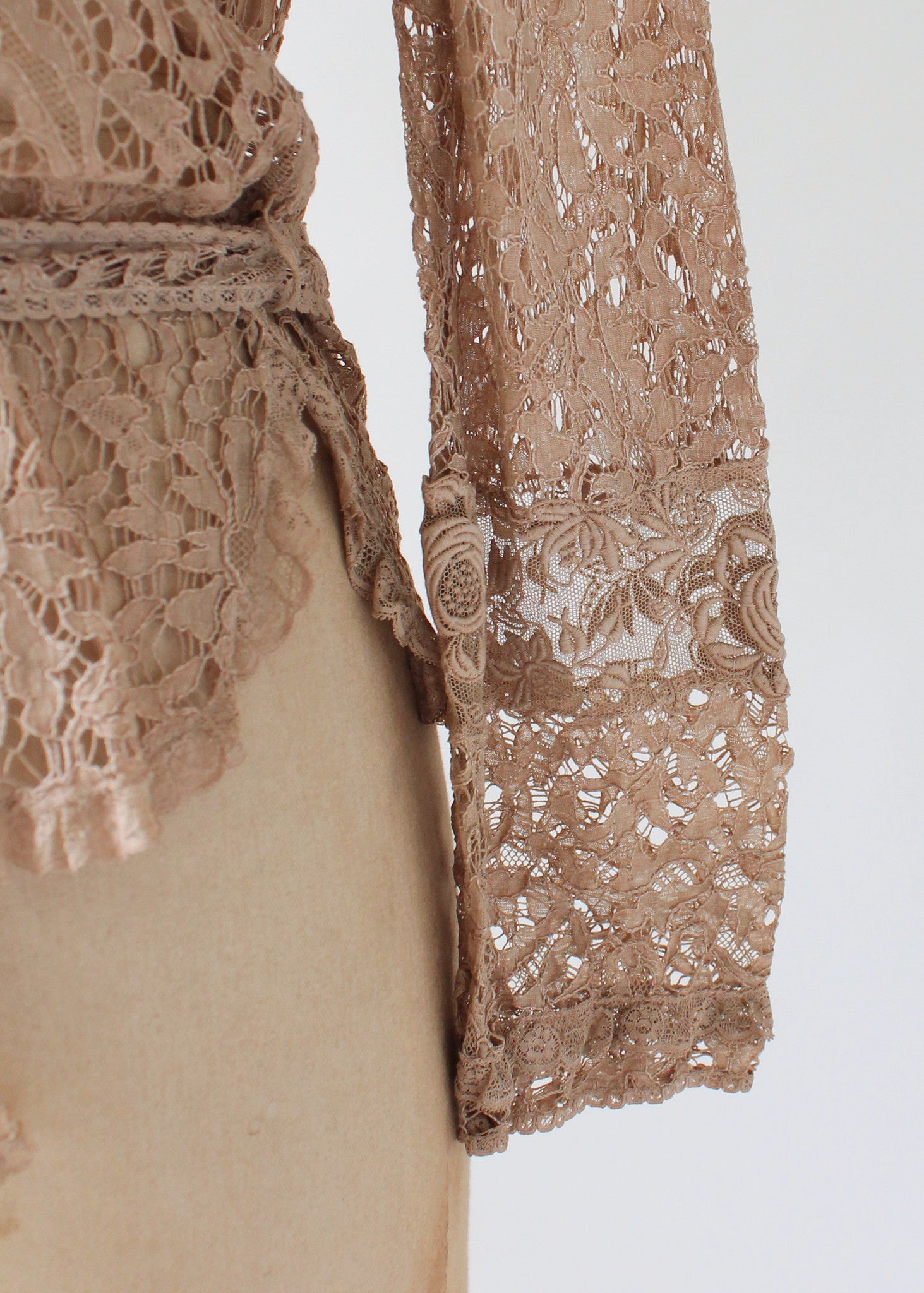 Vintage 1920s–30s Ecru Lace Blouse with Glass Buttons