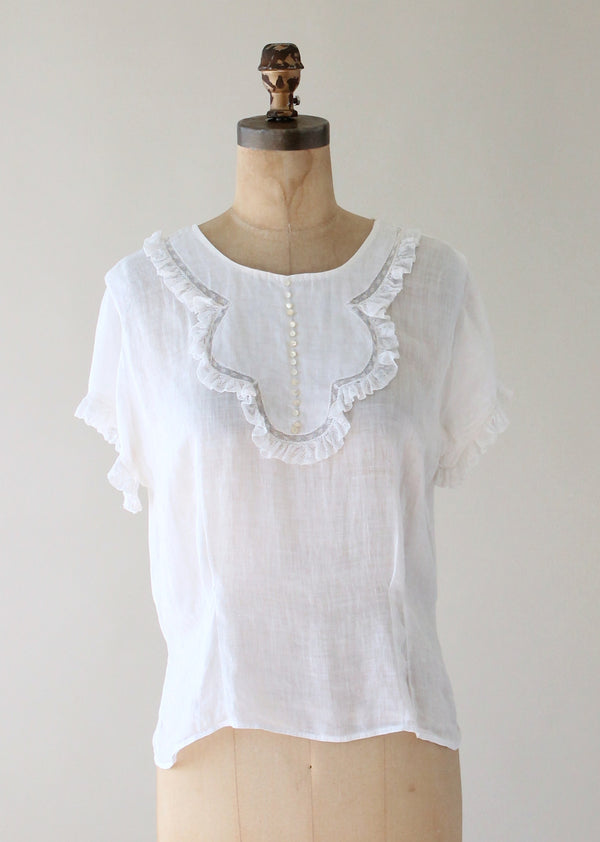 Vintage 1930s Sheer White Button Back Blouse - Raleigh Vintage