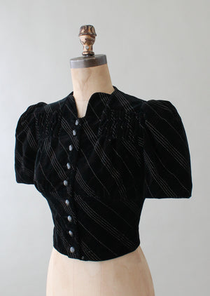 Vintage 1930s Stitched Striped Velvet Cropped Jacket Top