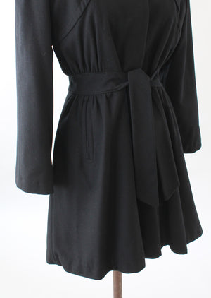 Vintage 1940s Black Wool Car Length Princess Coat