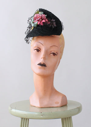 Vintage 1940s Floral Fascinator Style Tilt Hat