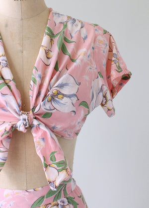 Vintage 1940s Two Piece Pink Floral Playsuit