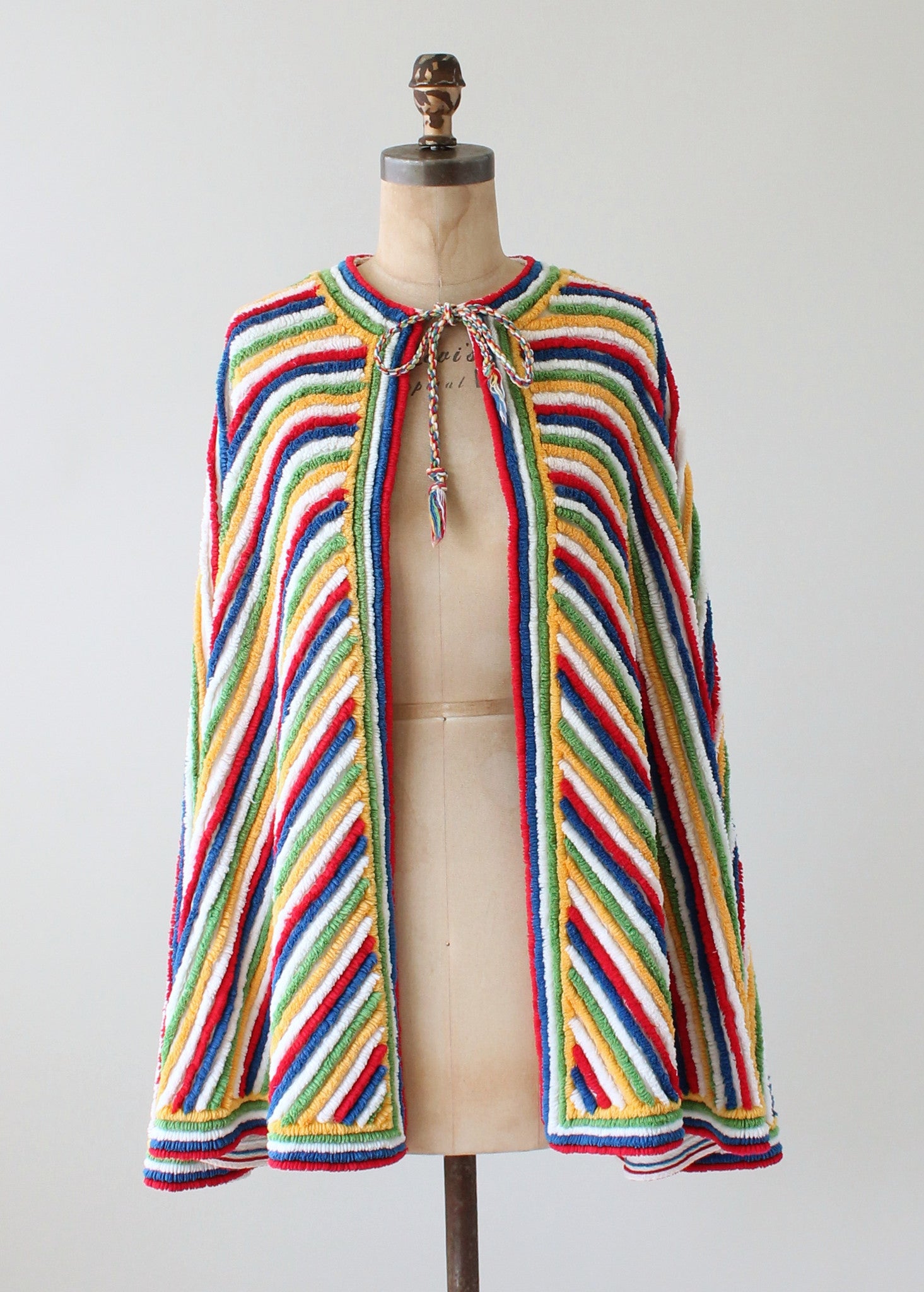 Vintage 1940s Rainbow Striped Chenille Poolside Cape