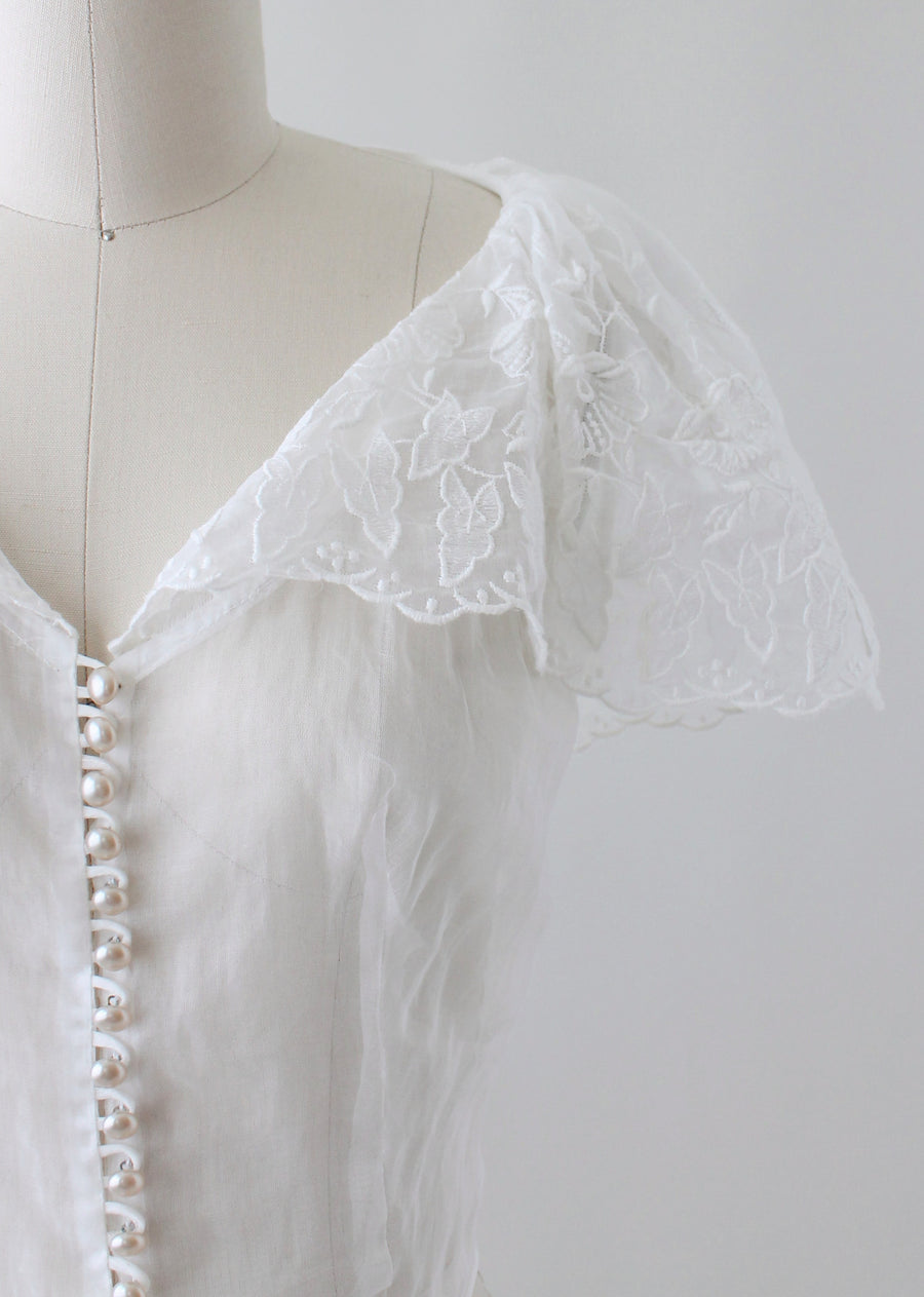 Vintage 1940s Embroidered Organdy Blouse