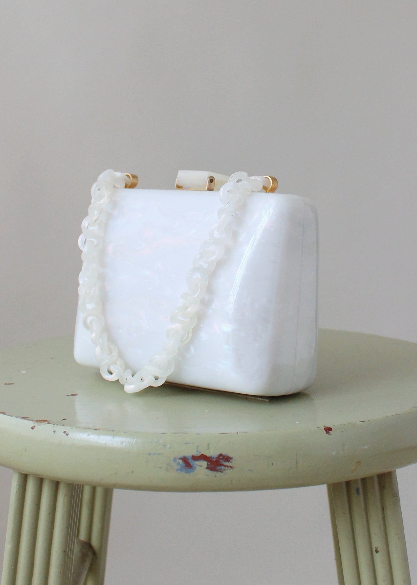 Vintage 1950s White Lucite Box Purse