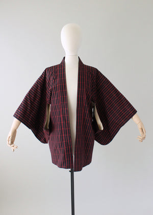 Vintage 1960s Red and Black Check Haori Kimono Jacket - Raleigh Vintage