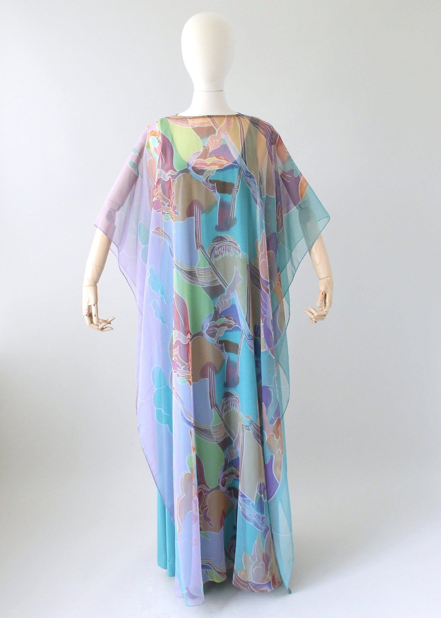Vintage 1970s Abstract Chiffon Caftan Dress