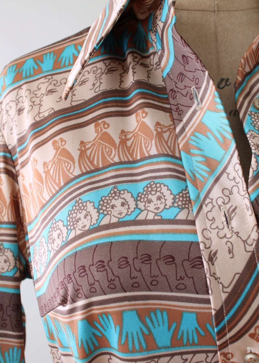 Vintage 1970s Lanvin Novelty Print Day Dress