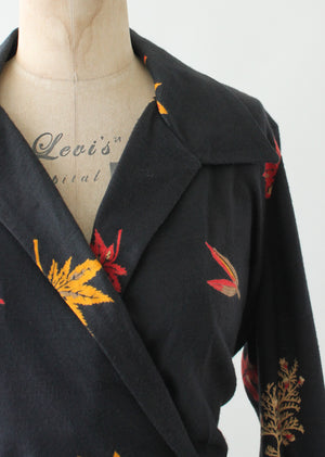 Vintage 1970s Leaf Print Cotton Jersey Wrap Dress