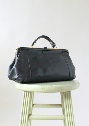 Vintage Oroton Black Leather Doctor Bag Purse
