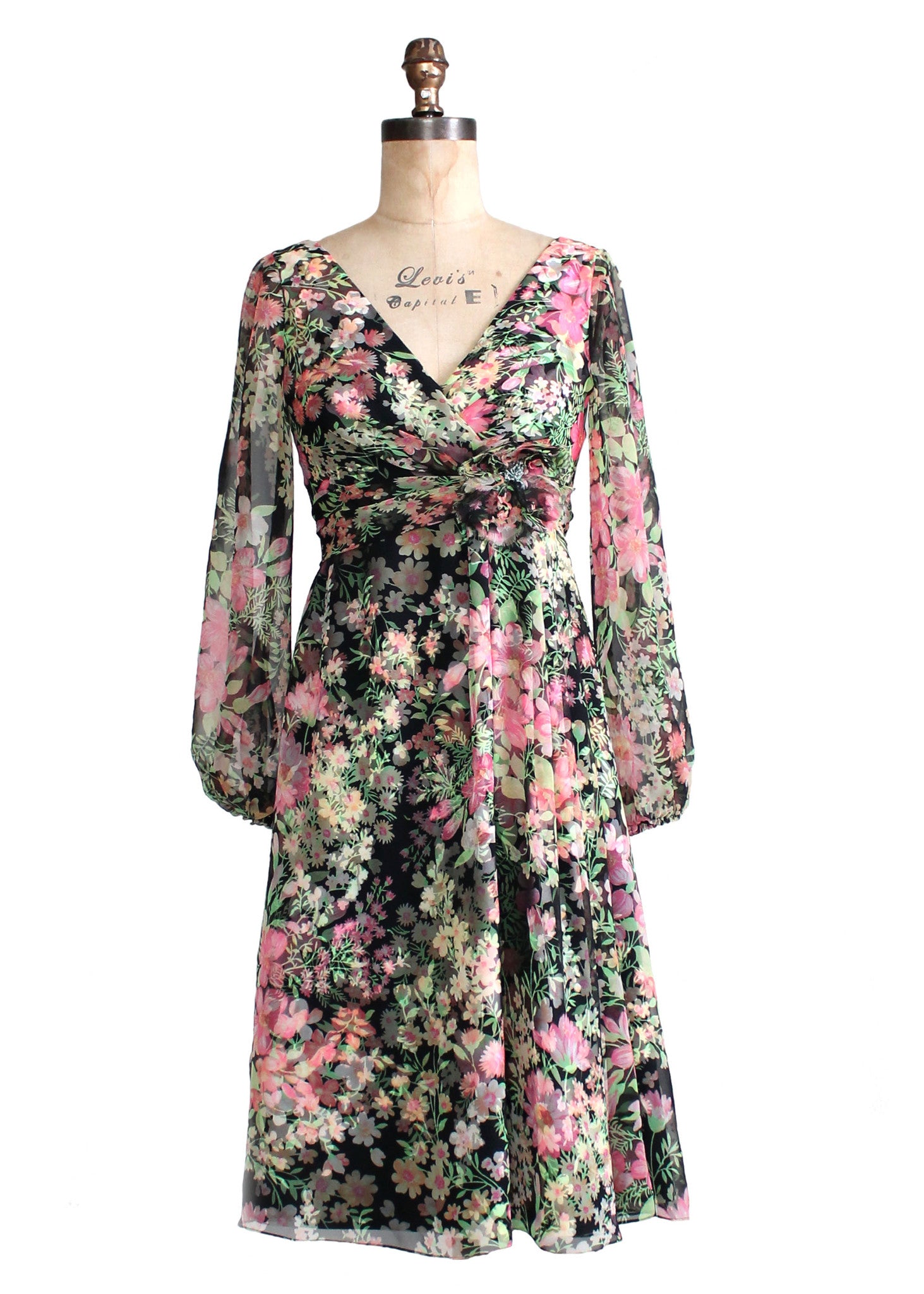 Vintage Late 1960s B. Altman Floral Chiffon Party Dress - Raleigh Vintage