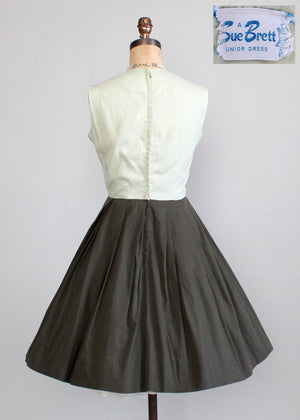 Vintage 1960s Sue Brett Green Color Block Day Dress