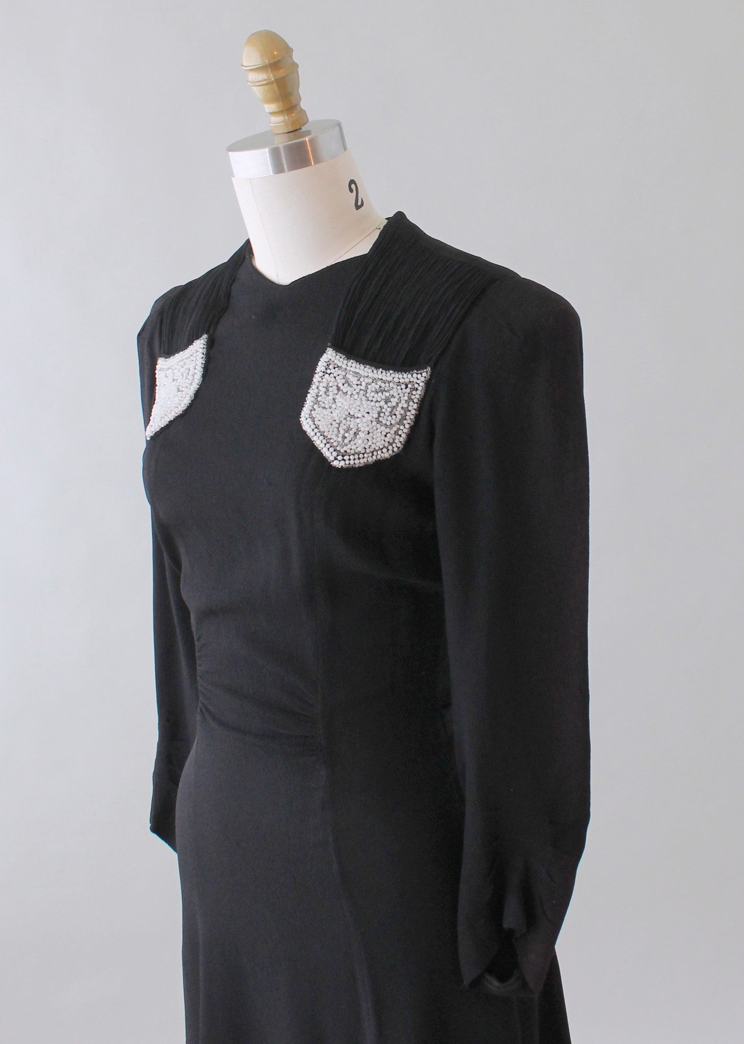 Vintage 1930s FOGA Black Beaded Crepe Dress