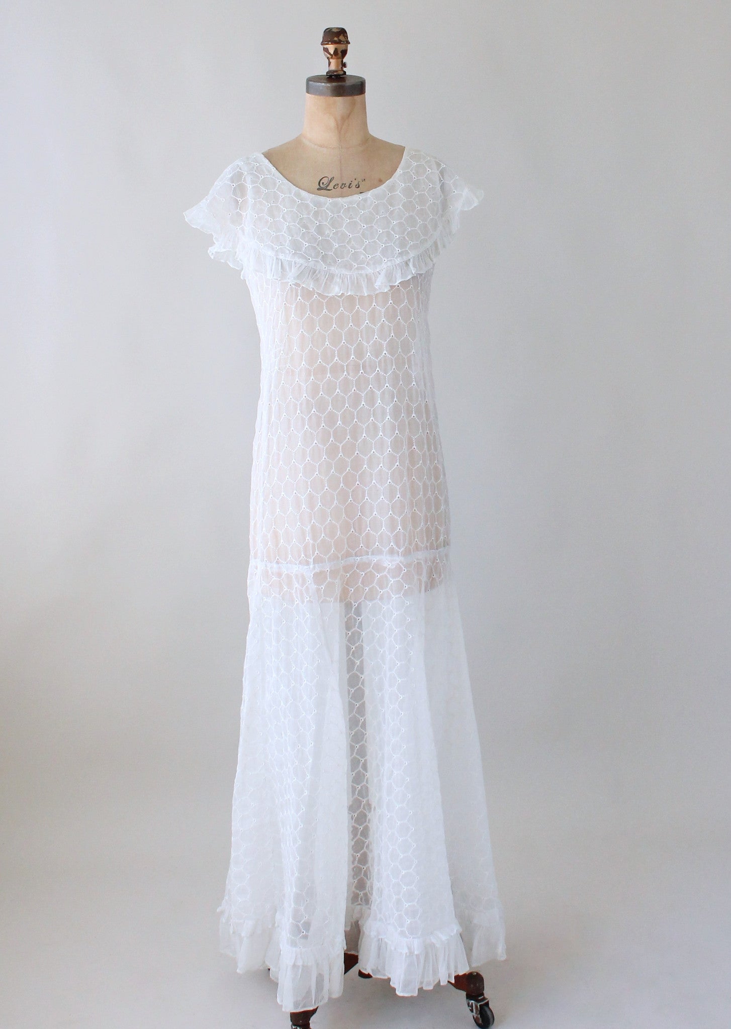 Vintage 1930s White Organdy Honeycomb Party Dress