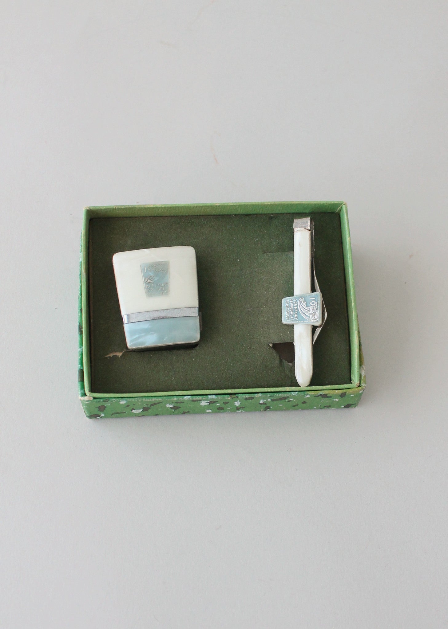 Vintage 1930s Chicago World's Fair Tie Clip and Buckle Gift Set