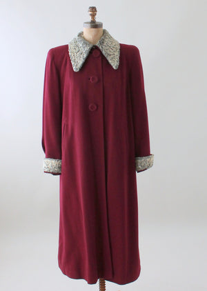 Vintage 1940s Cranberry Wool and Curly Lamb Fur Coat - Raleigh Vintage