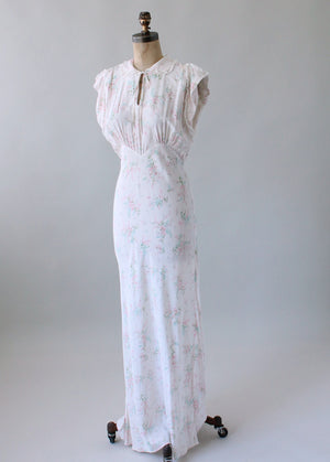 Vintage 1940s Textron Floral Rayon Bias Cut Gown