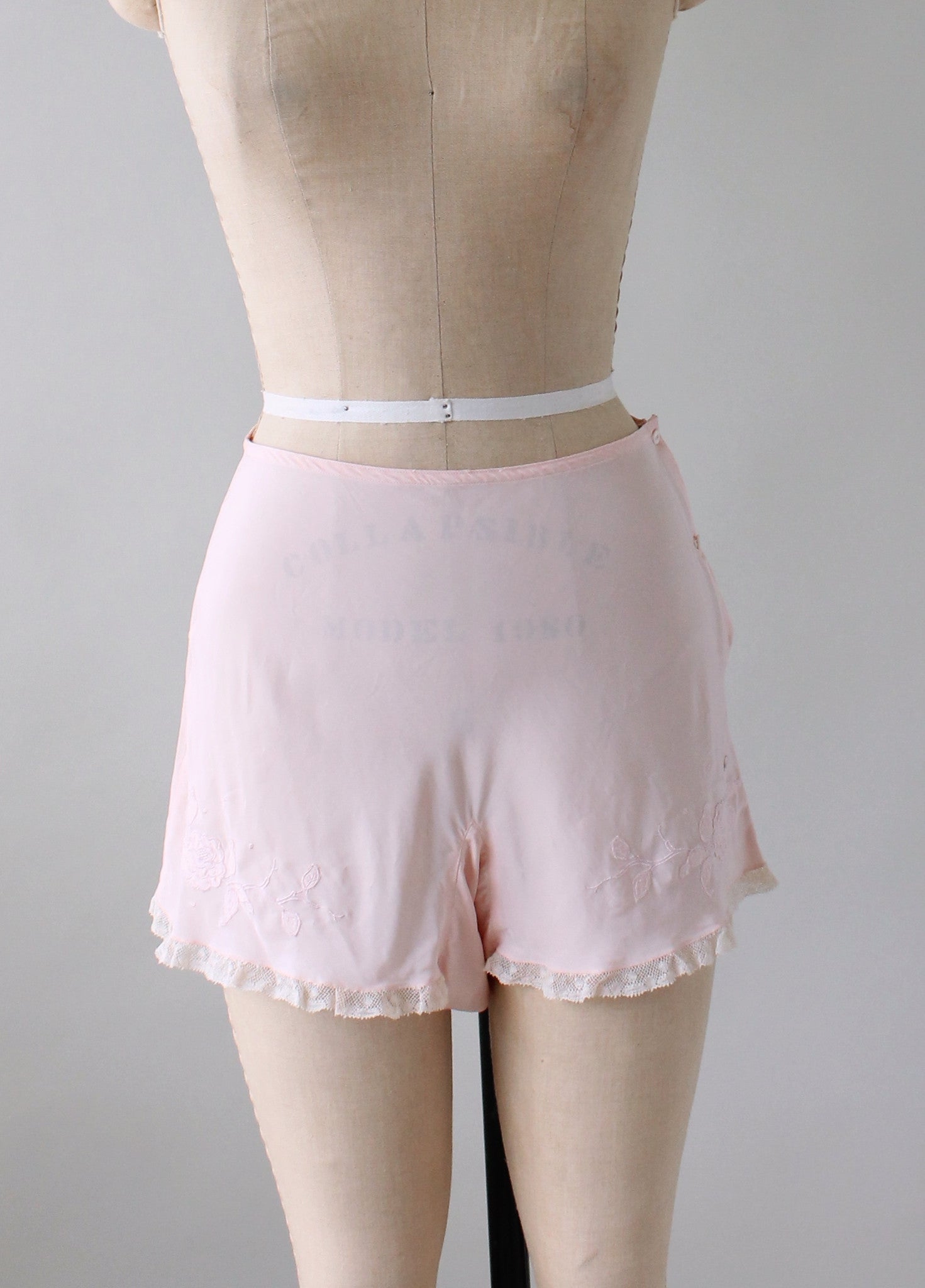 Vintage 1940s Pink Rayon Tap Pants with Floral Appliques