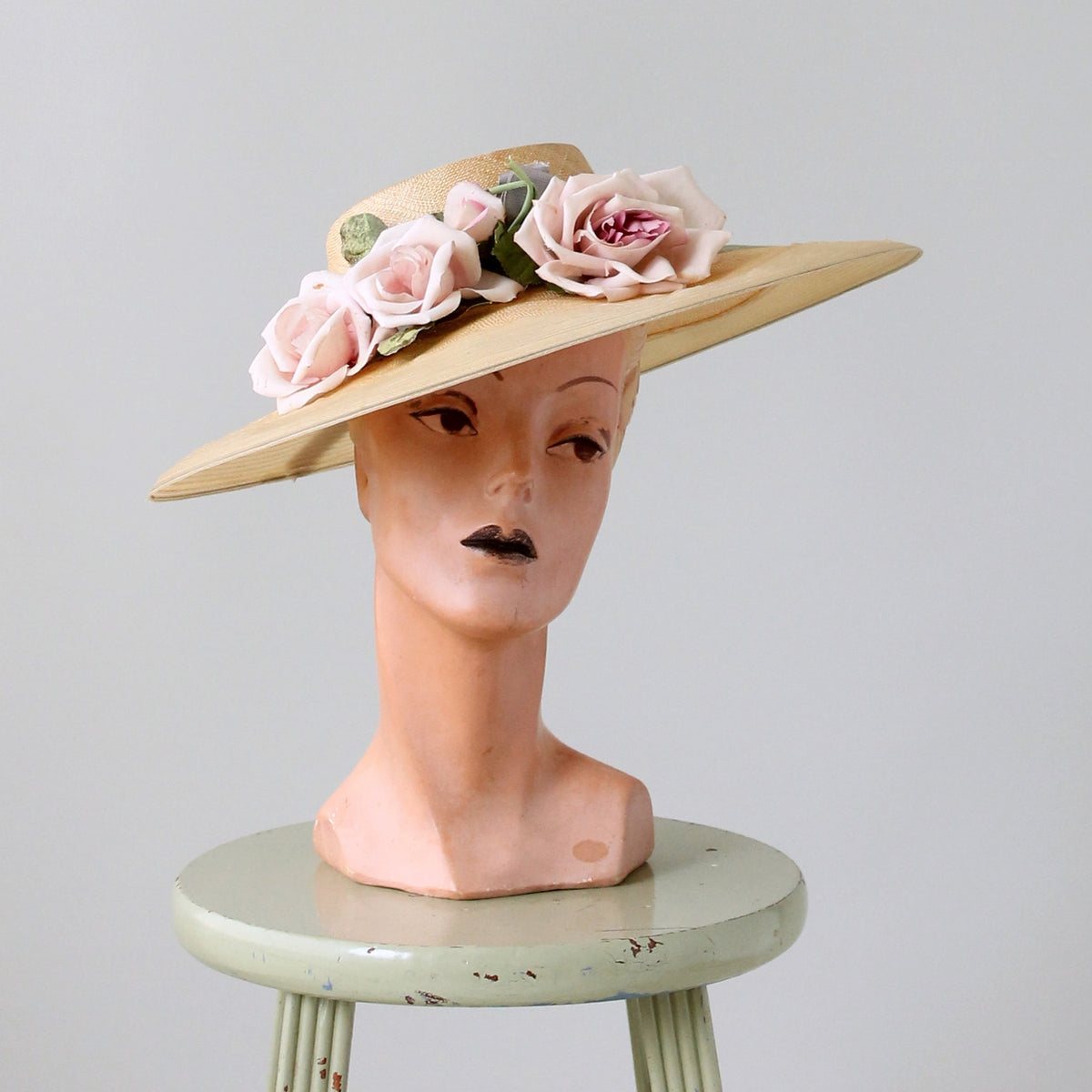 1940s True Vintage Black Straw Wide Brimmed Tilt Hat With Large Roses Back Band Wide Brim Black Original Vintage Hats for Women for sale | eBay main image 4