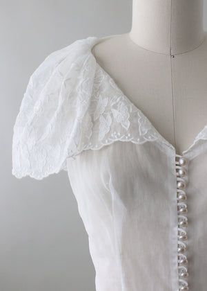 Vintage 1940s Embroidered Organdy Blouse