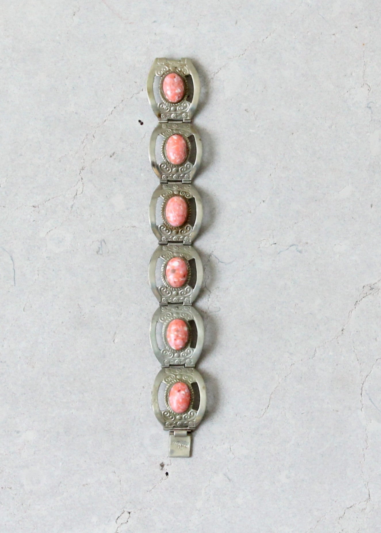 Vintage 1950s Mexican Sterling Silver and Pink Glass
