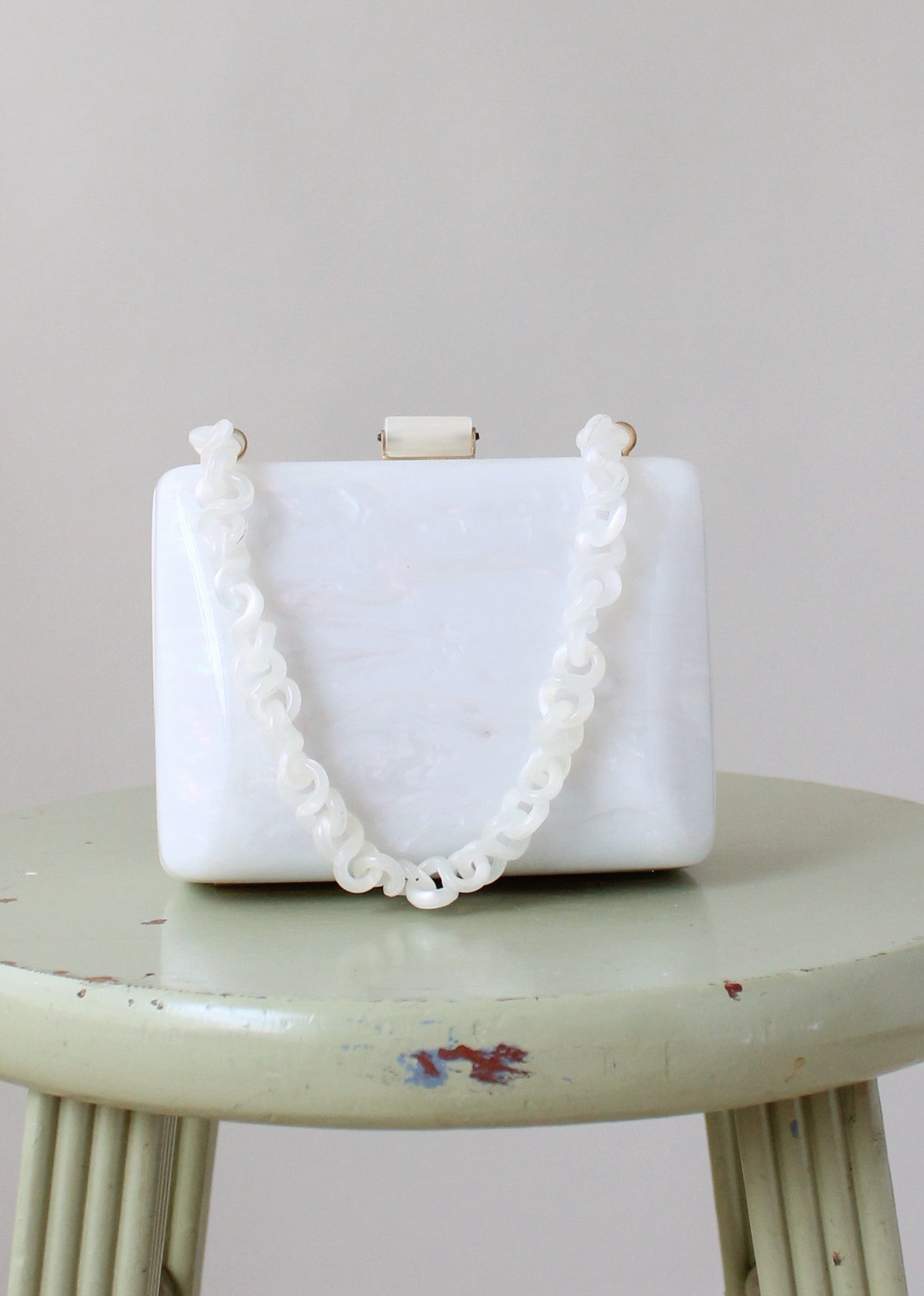 Vintage 1950s White Lucite Box Purse