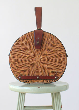 Vintage 1960s Aigner Large Round Wicker Purse