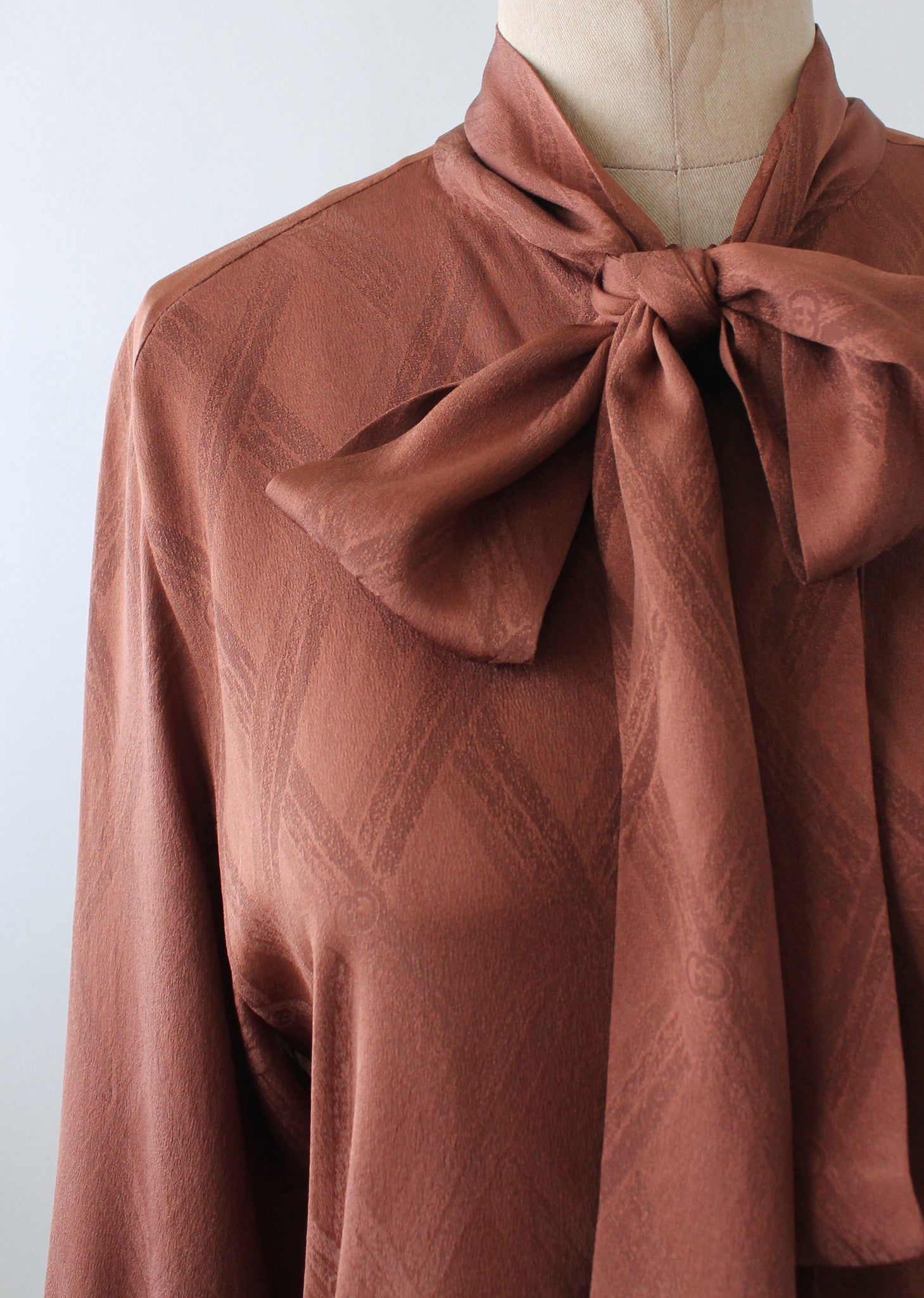 Vintage 1970s Gucci Brown Silk Logo Blouse