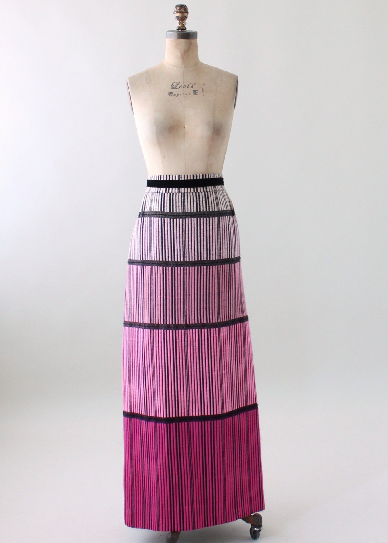 Vintage 1970s Italian Wool Color Block Maxi Skirt