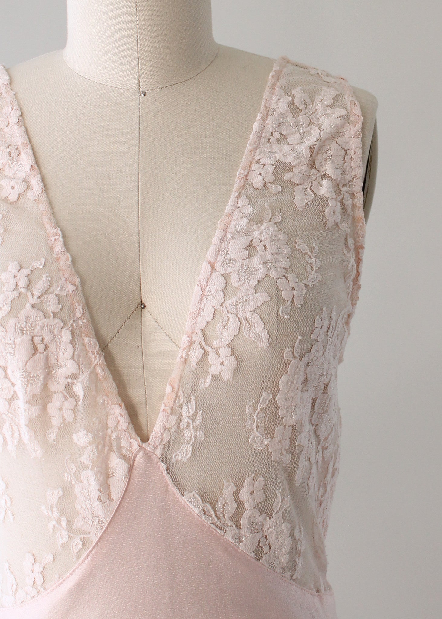 Vintage 1970s Sexy Pale Pink Rayon and Lace Gown