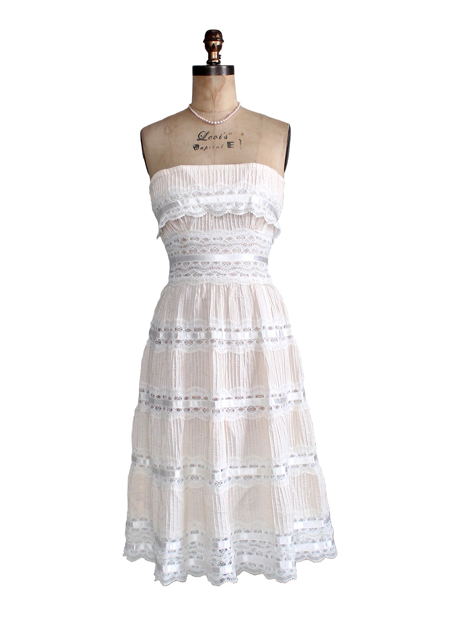 Vintage 1960s Strapless Cotton and Lace Boho Wedding Dress - Raleigh ...