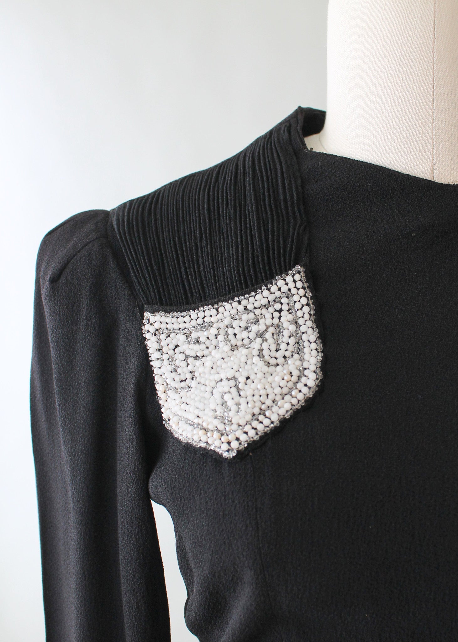 Vintage 1930s FOGA Black Beaded Crepe Dress