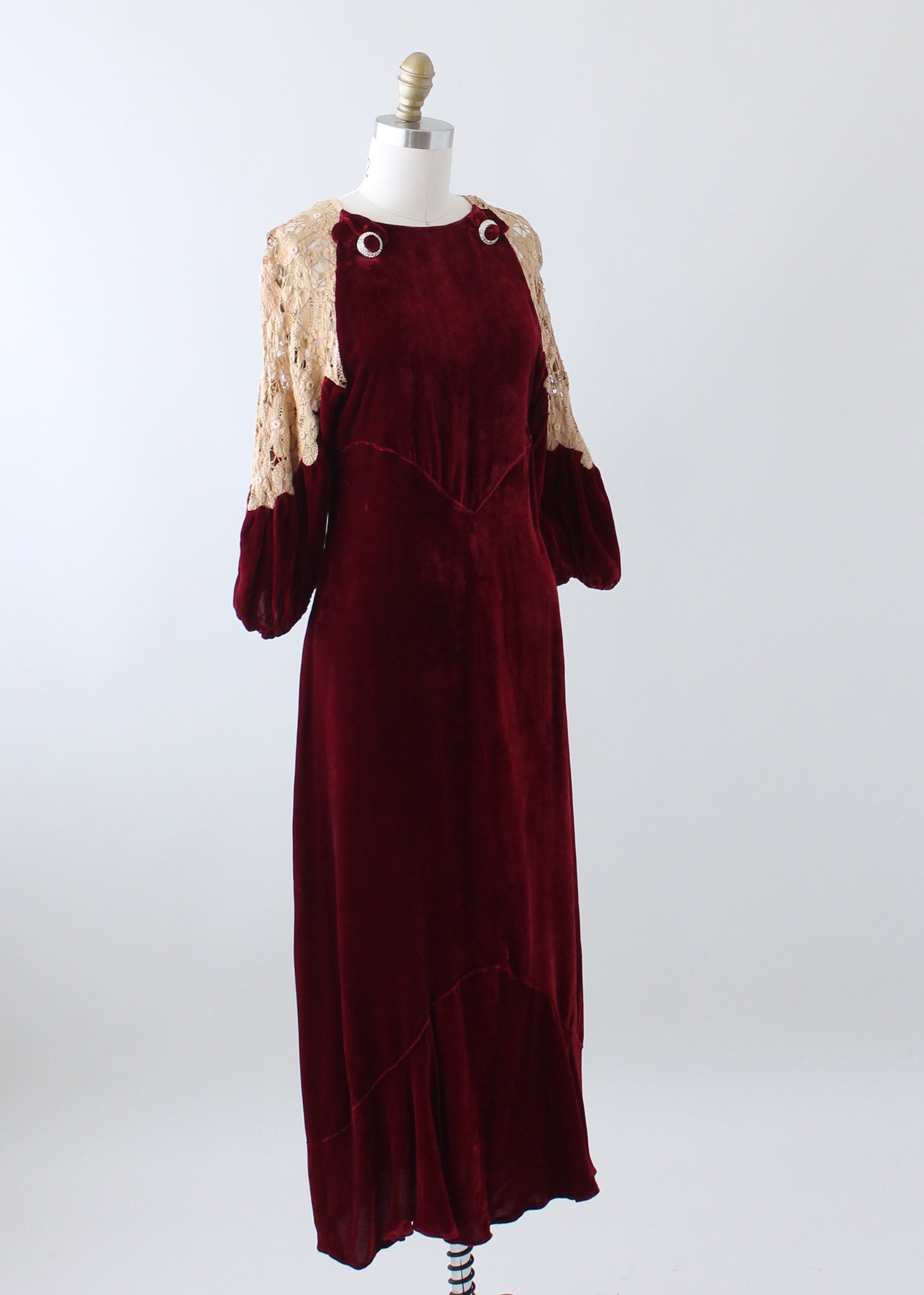 Vintage 1930s Red Velvet and Lace Evening Dress