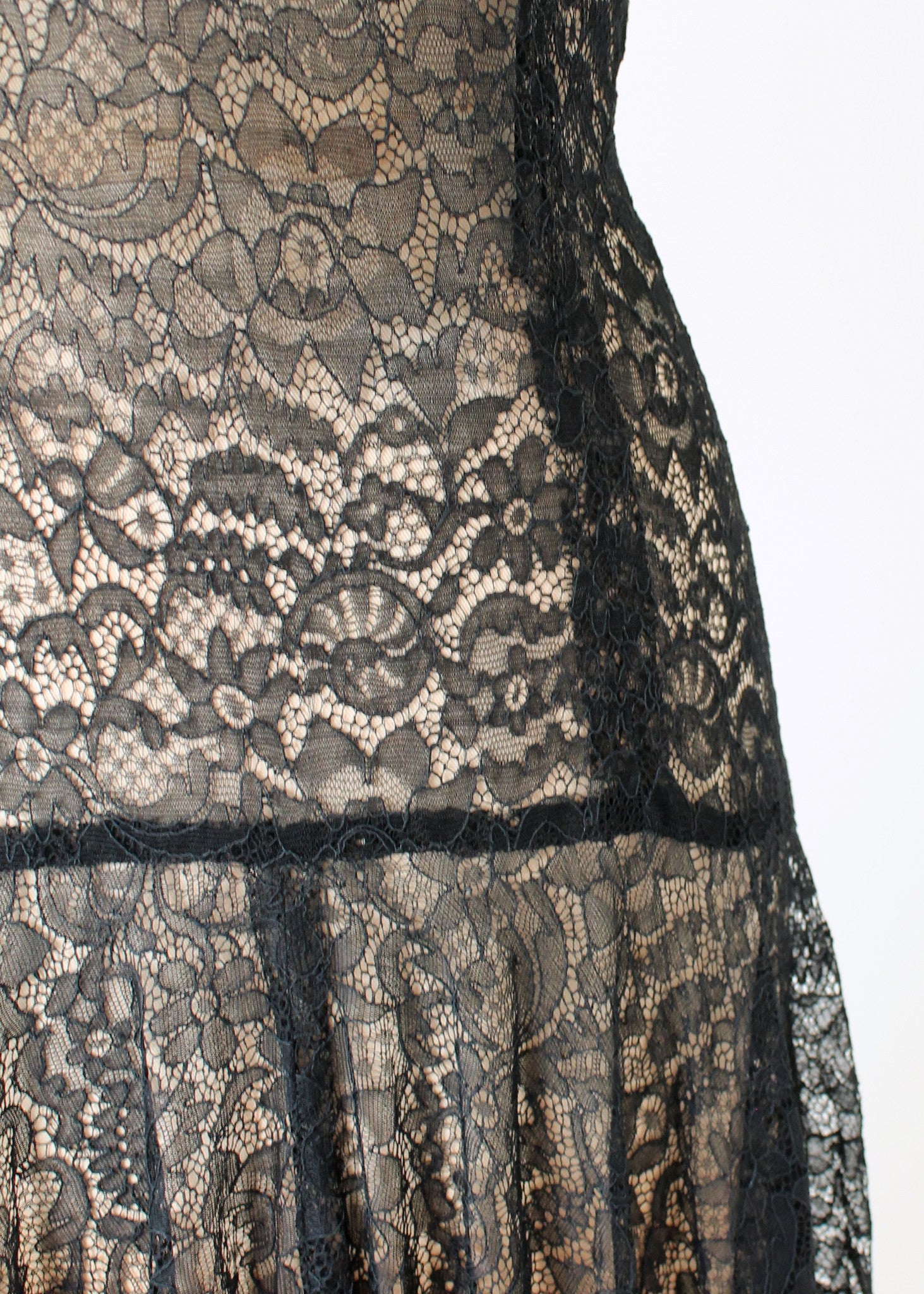 Vintage 1940s Plunging Neckline Black Lace Dress
