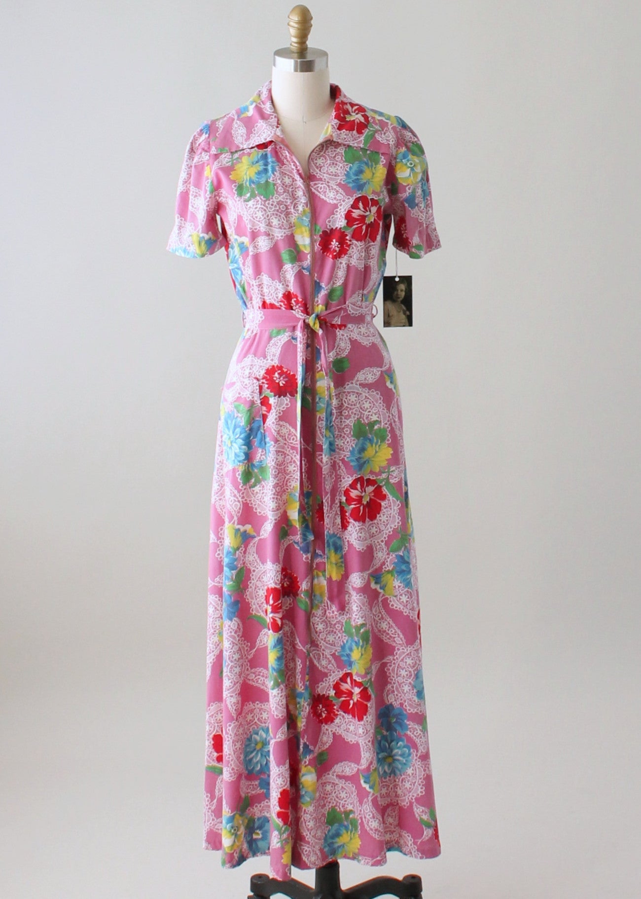 Vintage 1940s Floral Cotton Zip Front Robe Dress - Raleigh Vintage