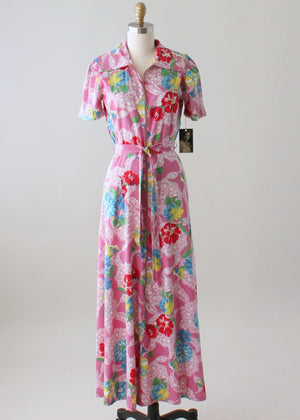 Vintage 1940s Floral Cotton Zip Front Robe Dress
