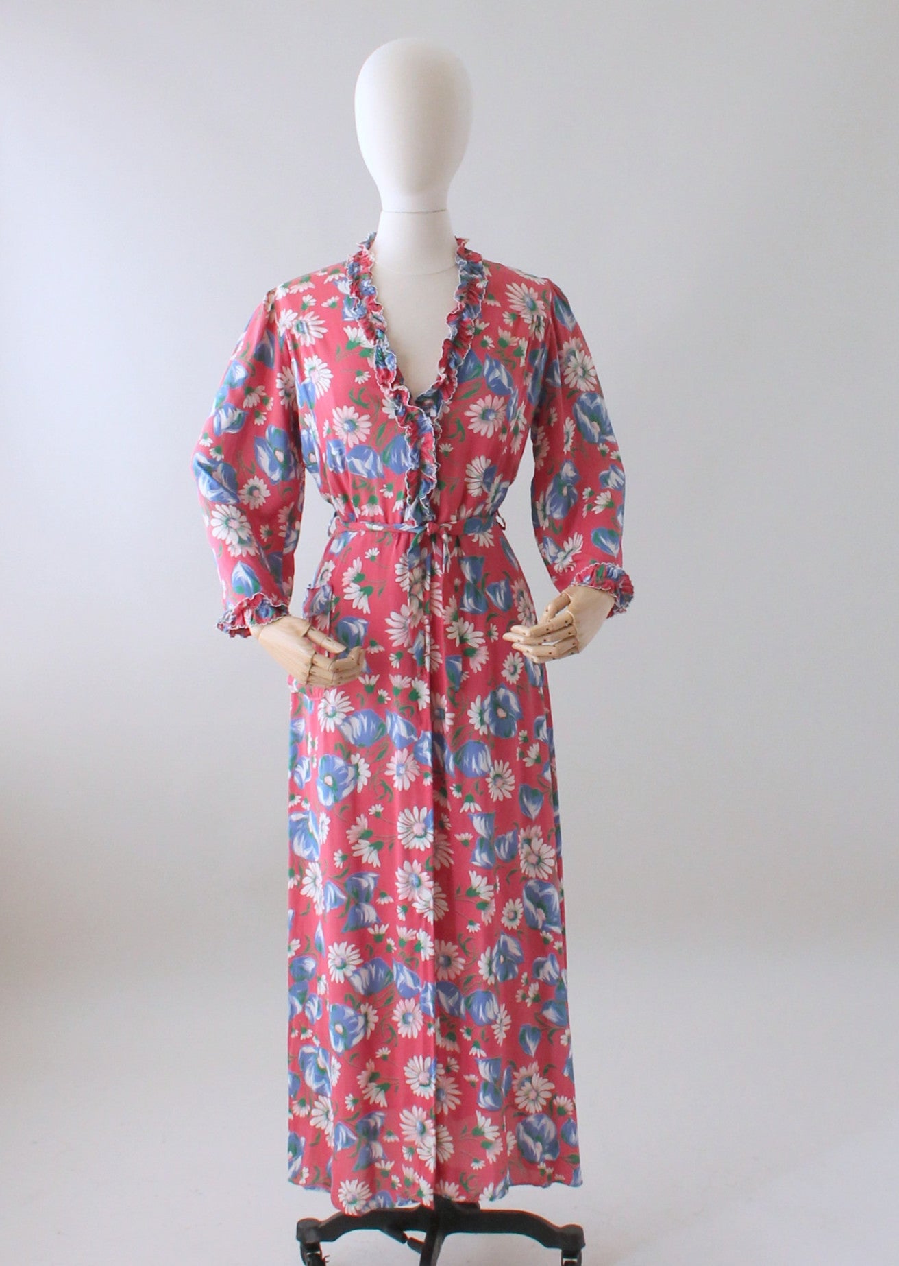 Vintage 1940s Pink Floral Rayon Dressing Gown or Maxi Dress - Raleigh ...