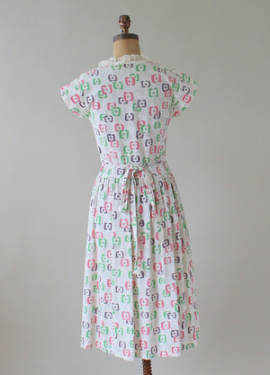 Vintage 1940s Abstract Pastel Print Pique Summer Dress