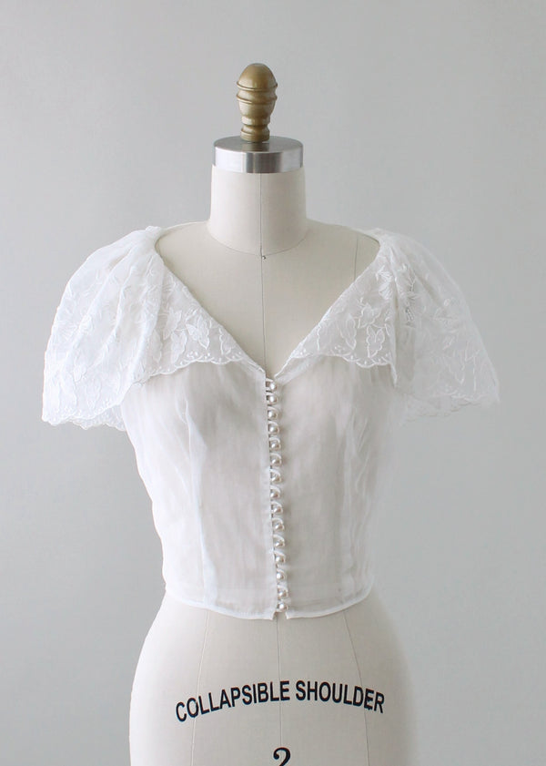 Vintage 1940s Embroidered Organdy Blouse - Raleigh Vintage